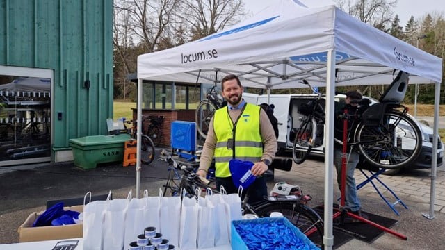 Fastighetsförvaltare William Lindqvist vid Löwenströmska sjukhusets cykeldag.