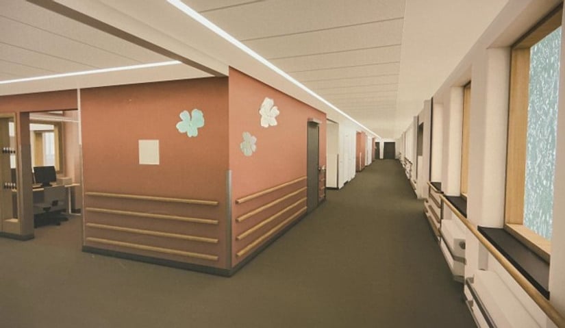 En illustration p&aring; korridorer d&auml;r blomkonsten &auml;r uppsatt.