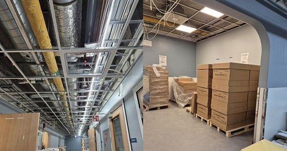 Undertaksplattor som monteras ner och packas för återbruk vid S:t Görans sjukhus.