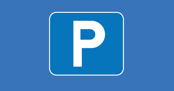Parkeringssymbol, vit med blå bakgrund.