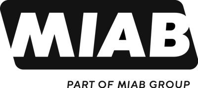 Miabs logotyp i svart och vitt.