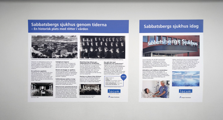 Väggfoliering om Sabbatsbergs sjukhus historia.