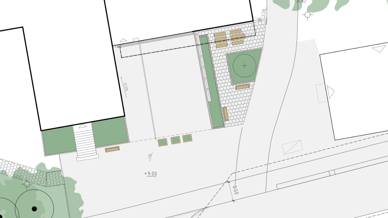 Illustration som visar anl&auml;ggning av ny parkyta vid Norrt&auml;lje sjukhus.