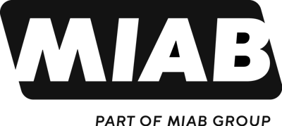 Miabs logotyp i svart och vitt.