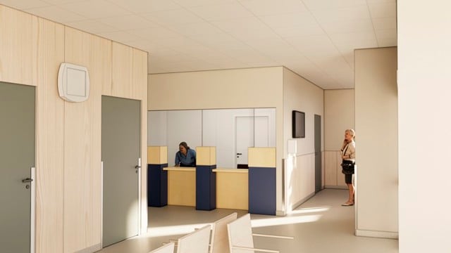 Illustration över hur ett väntrum kan se ut på nya närakuten.