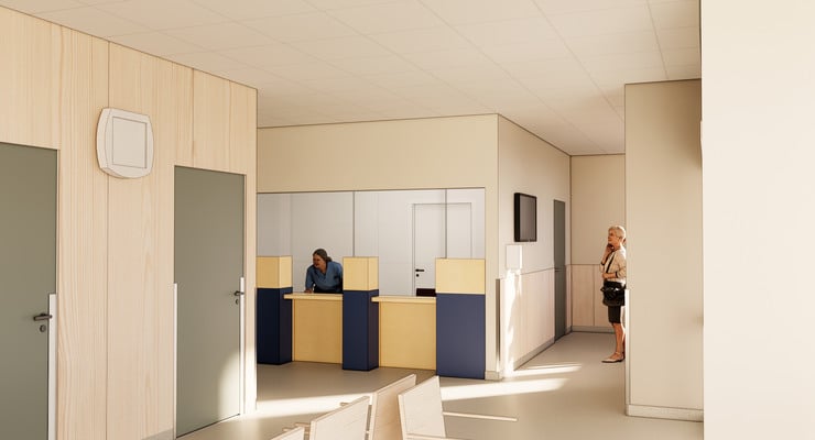 Illustration över hur ett väntrum kan se ut på nya närakuten.