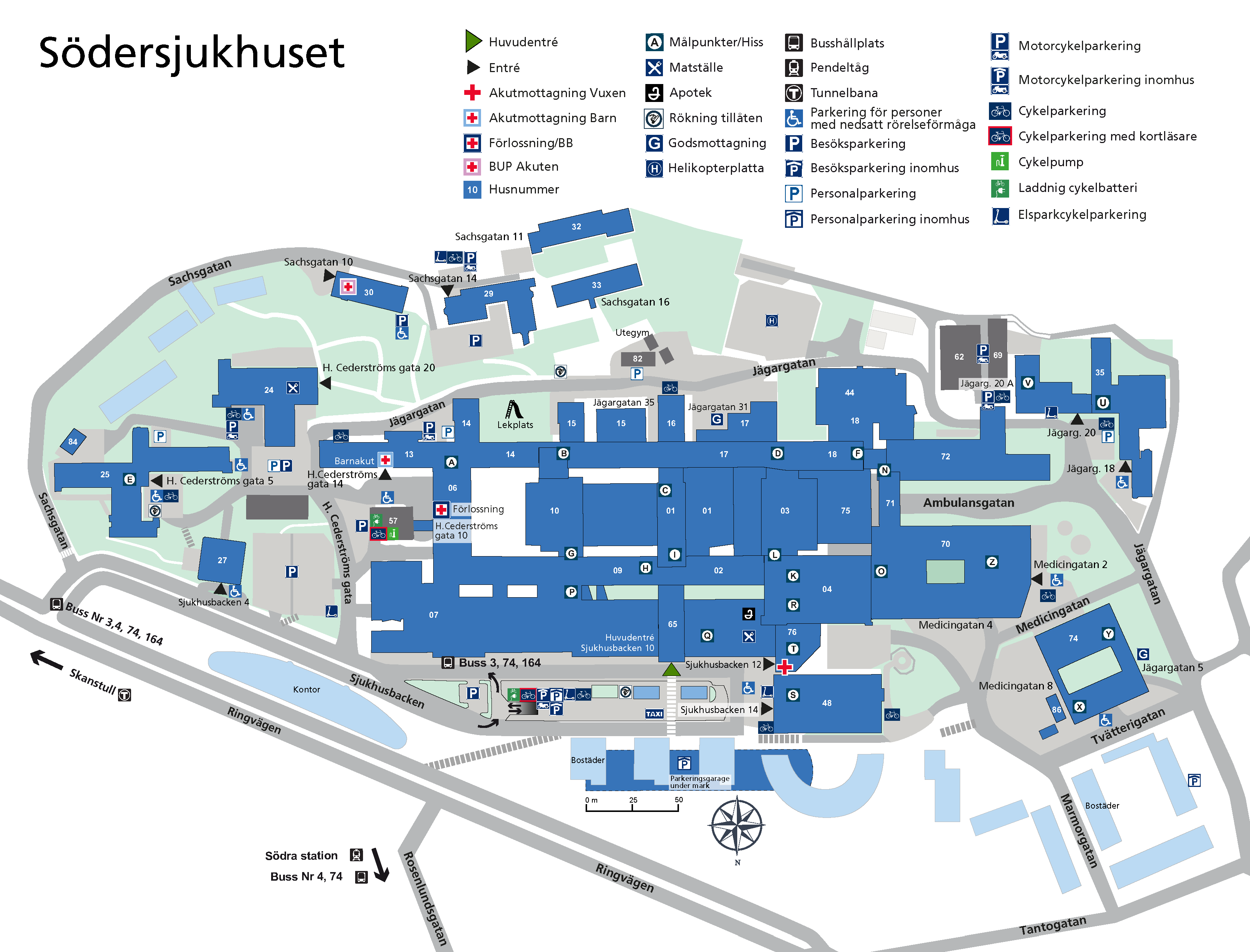 Översiktskarta över Södersjukhuset