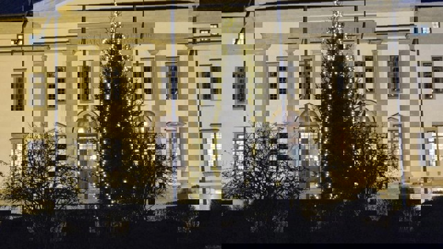 Julgran vid sjukhusområdet.