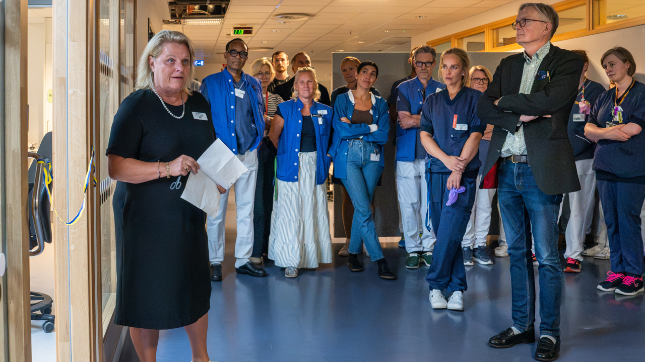 Samling v&aring;rdpersonal lyssnar p&aring; tal.