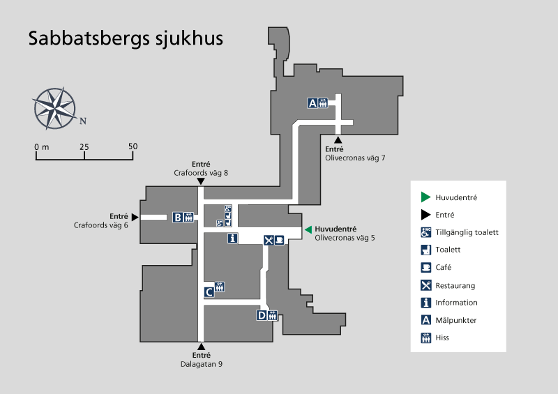 Inomhuskarta för Sabbatsbergs sjukhus