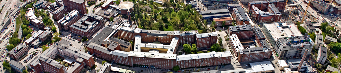 Flygfoto över Solna sjukhusområde.