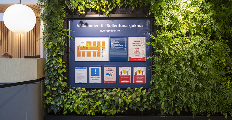 Inomhusskylt välkommen till Sollentuna sjukhus